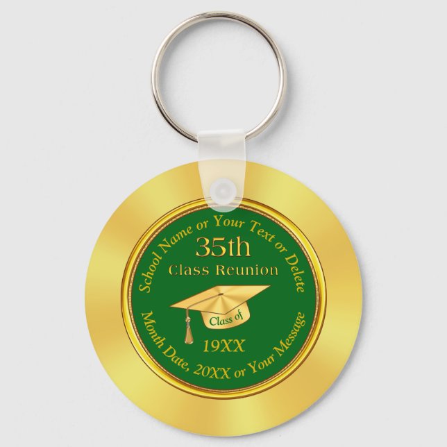 35th Class Reunion Gifts, Green and Gold, Reunion Keychain (Front)