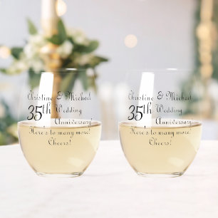 35th Coral Jade Wedding Anniversary Signature Stemless Wine Glass