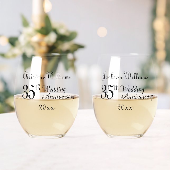 35th Coral - Jade Wedding Anniversary  Stemless Wine Glass (Insitu (Wedding))