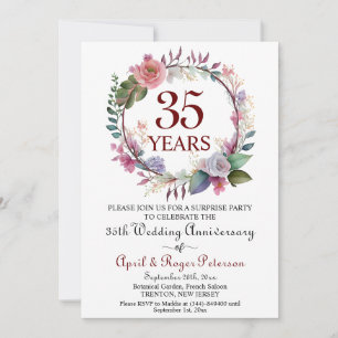 35th Coral Surprise Wedding Anniversary Floral Invitation
