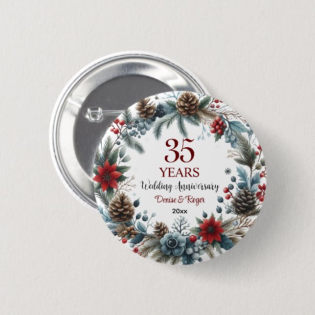 35th Coral Wedding Anniversary Elegant Winter 2 Inch Round Button (Front & Back)