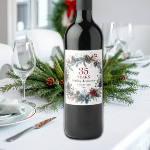 35th Coral Wedding Anniversary Elegant Winter Wine Label