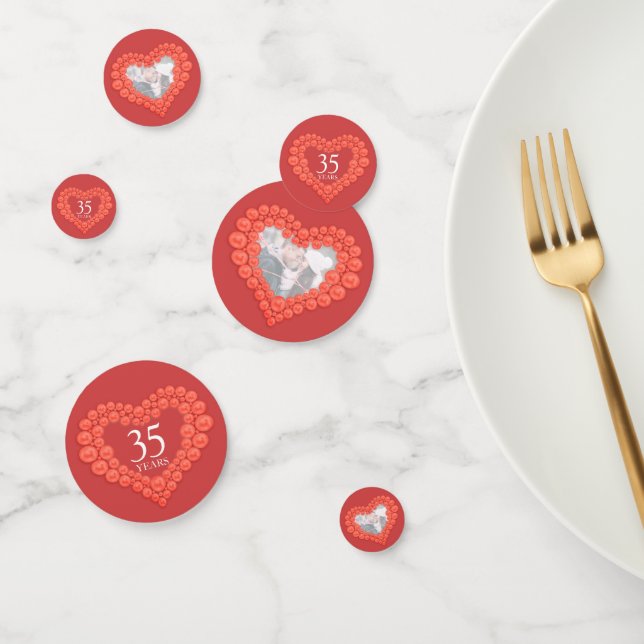 35th coral wedding anniversary heart photo confetti (Group)