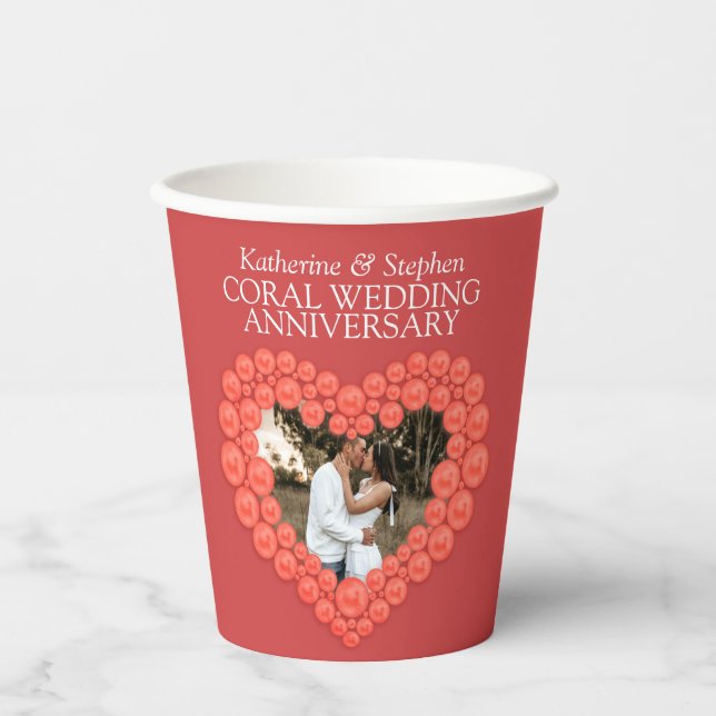 35th Coral Wedding anniversary heart photo  Paper Cups (Front)