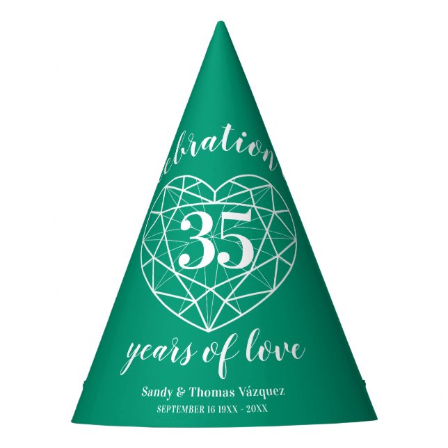 35th emerald wedding anniversary custom party hats (Front)