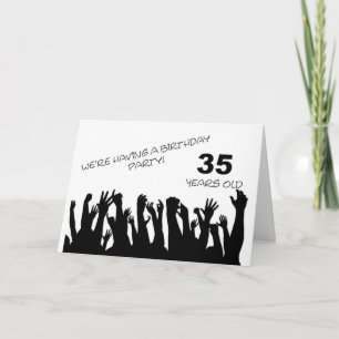 35th party invitation with a cheering crowd