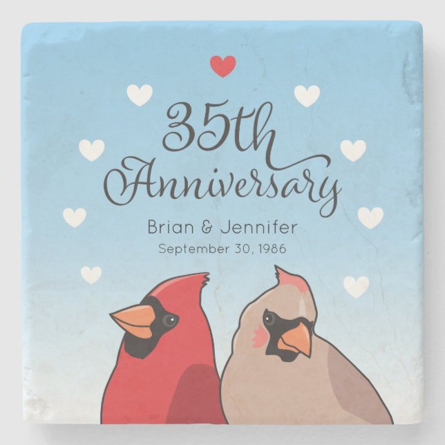 35th Wedding Anniversary, Cardinal Pair Stone Coaster (Front)