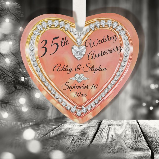 35th Wedding Anniversary Coral | Diamonds Keepsake Ornament (Creator Uploaded)