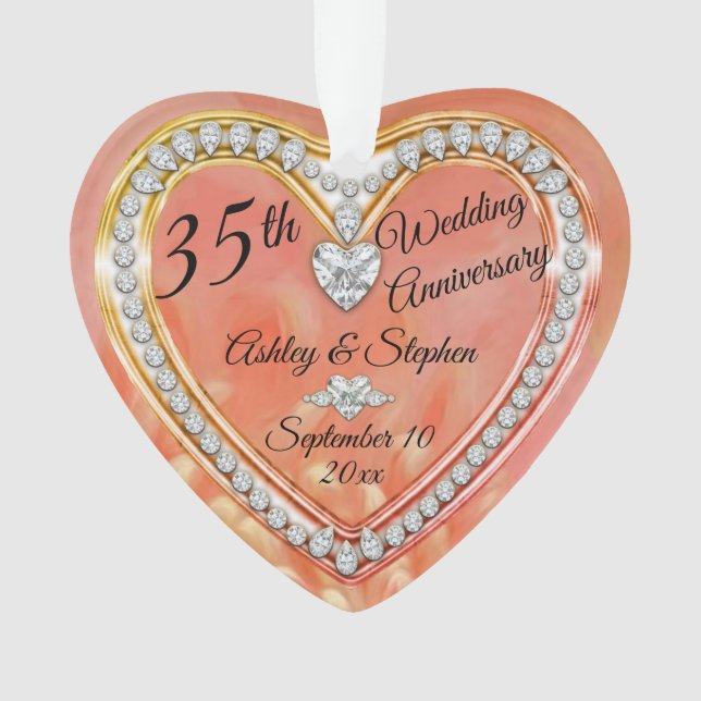 35th Wedding Anniversary Coral | Diamonds Keepsake Ornament (Front)