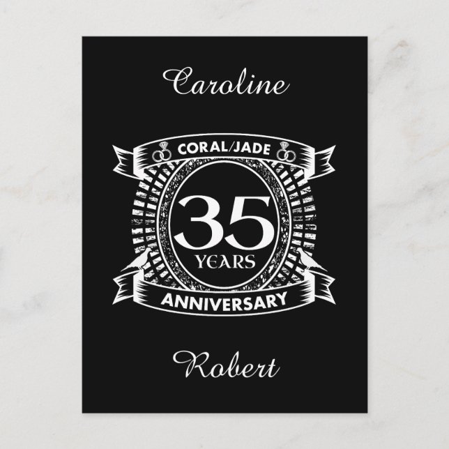 35th wedding anniversary Coral Jade crest Postcard (Front)