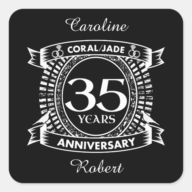 35th wedding anniversary Coral Jade crest Square Sticker (Front)