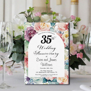 35th Wedding Anniversary Elegant Script Floral Invitation