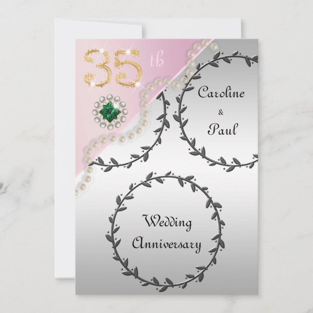 35th Wedding Anniversary Embossed Silver Rose Gold Invitation (Front)