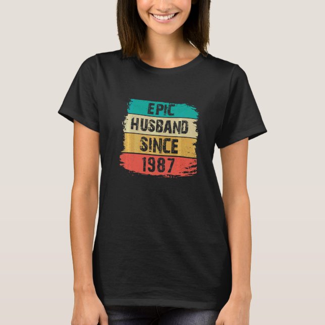 35th Wedding Anniversary Epic Husband Since 1987 T-Shirt (Front)
