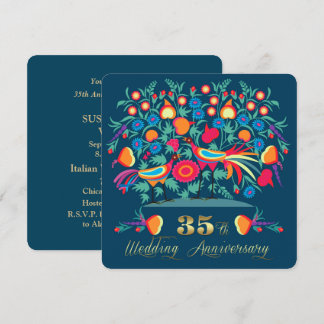 35th Wedding Anniversary Folk Art Invitation