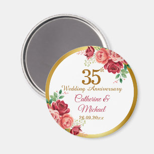 35th Wedding Anniversary Gold Frame Floral Magnet