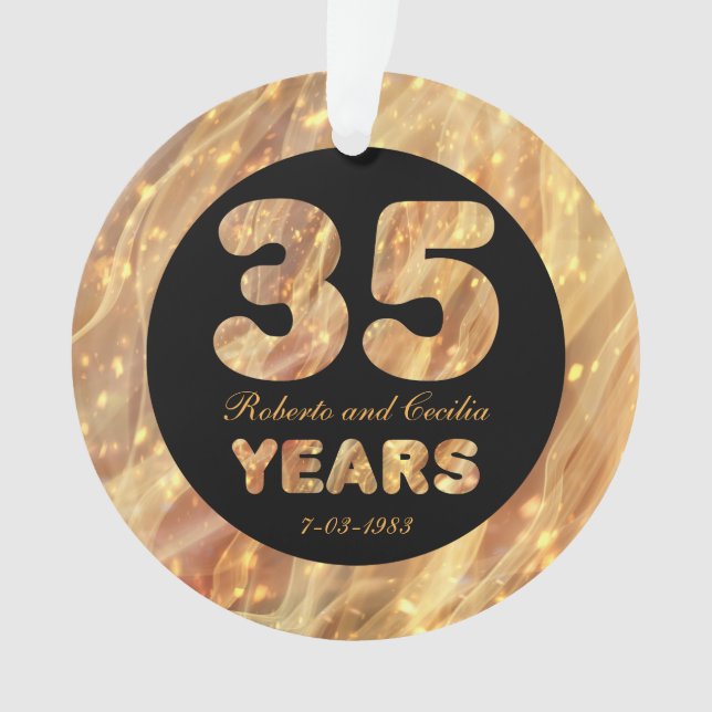 35th Wedding Anniversary Gold Party Lights Ornament (Front)