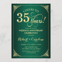 35th Wedding Anniversary - Green Gold Damask