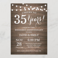 35th Wedding Anniversary Invitation Rustic Wood