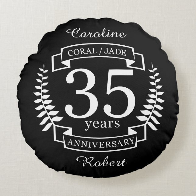 35th Wedding ANNIVERSARY JADE / CORAL Round Pillow (Front)
