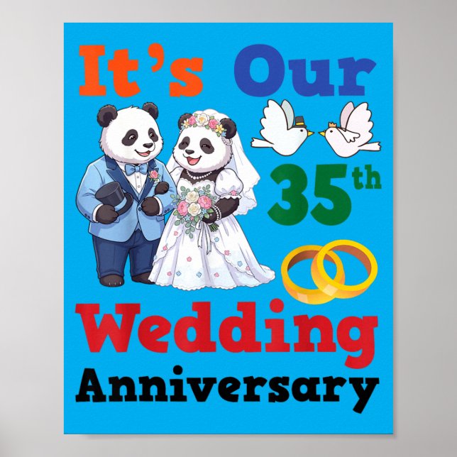 35th Wedding Anniversary Panda Couples Together Poster (Front)