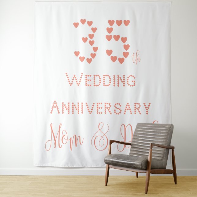35th Wedding Anniversary Parents Coral Wedding Tapestry (In Situ)