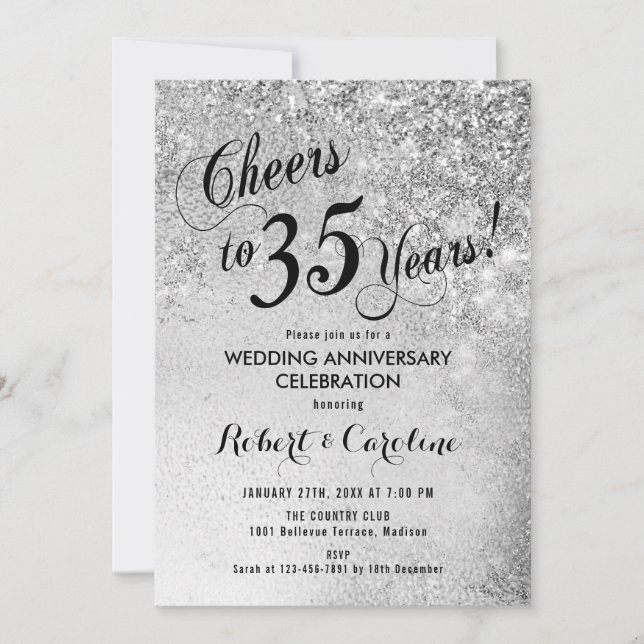 35th Wedding Anniversary Silver Invitation (Front)
