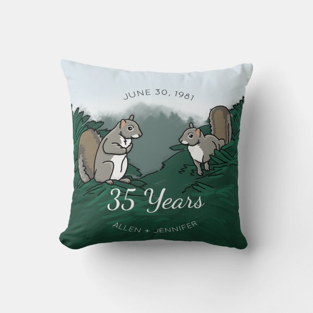 35th Wedding Anniversary Squirrels Throw Pillow (Front)