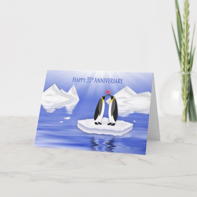 35th Wedding Anniversary, Two Penquins in Love Card (Front)
