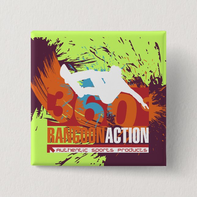 360 Degree Snowboarding Tshirts and Gifts 2 Inch Square Button (Front)