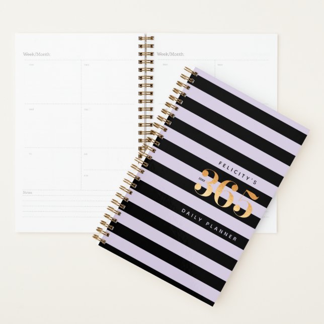 365 Daily Planner | Chic Gold Lilac & Black Stripe (Display)
