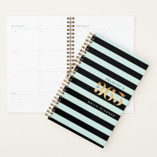 365 Daily Planner   Chic Gold, Mint & Black Stripe
