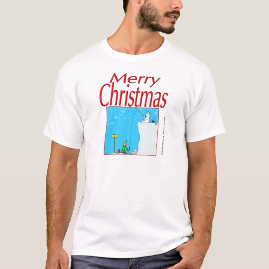 366 Merry Christmas polar bear fishing for elf T-Shirt