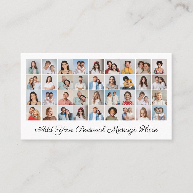 36 Photo Collage Add Your Greeting Editable Colour Business Card (Front)