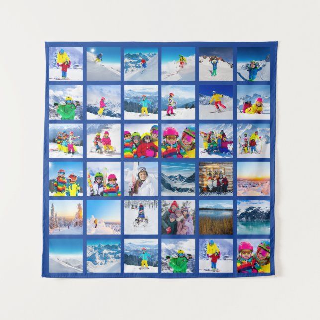 36 Photo Grid Collage Dark Blue Tapestry (Front)