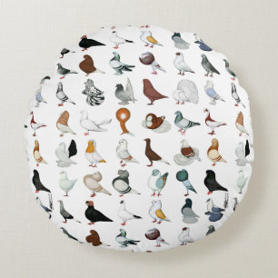 36 Pigeon Breeds Round Pillow