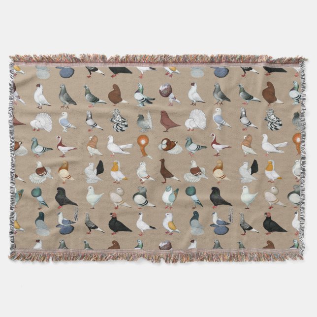 36 Pigeon Breeds Throw Blanket (Front)