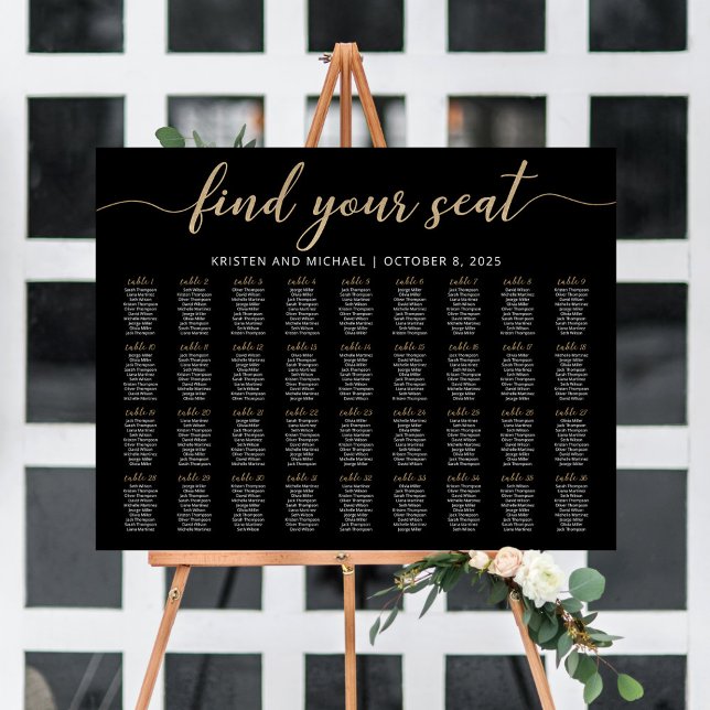 36 Tables Find Your Seat Black Seating Chart Plan (Creator Uploaded)