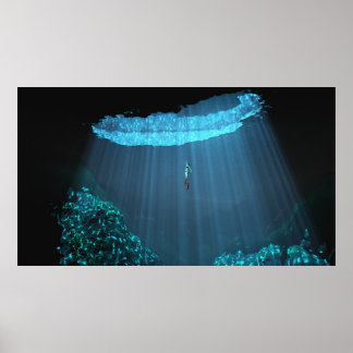 36"x20" paper poster w'"Mayan Cenote" image