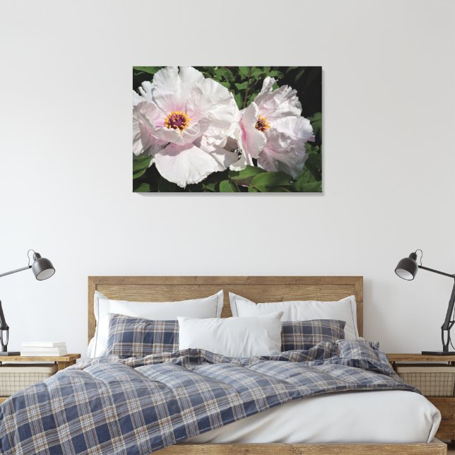 36"x24" Tree Peonies Canvas Print (Insitu(Bedroom))