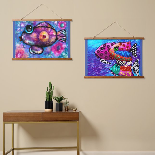 36"x26" Set of Two Tapestries Whimsical Fish (Asymmetrical)