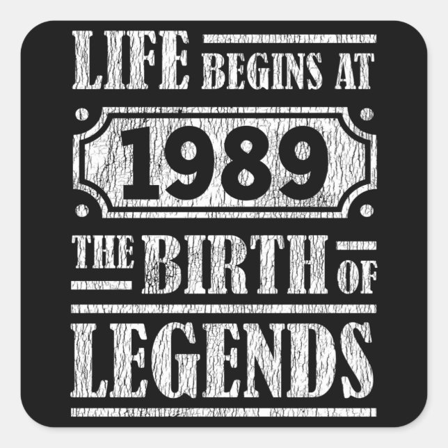36 Year Old 1989 Birth Of Legend 36th Birthday Square Sticker (Front)