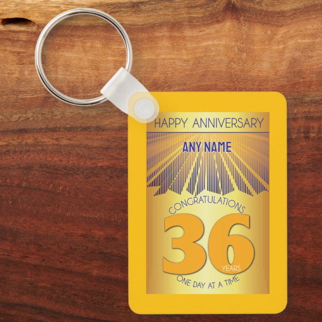 36 Year Sober Anniversary | Golden Ray 12 Step Keychain (Front)