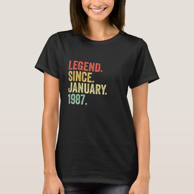 36 Years Old  Legend Since January 1987 36th Birth T-Shirt (Front)