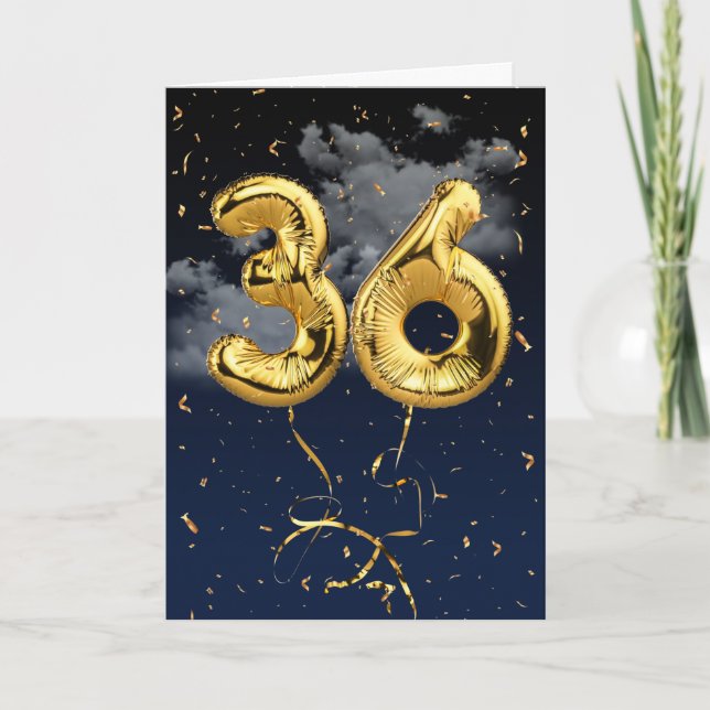 36e Anniversaire Gold Mylar Balloon et carte Confe (Devant)