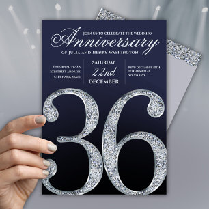 36th Anniversary Diamond Silver Navy Blue Invitation