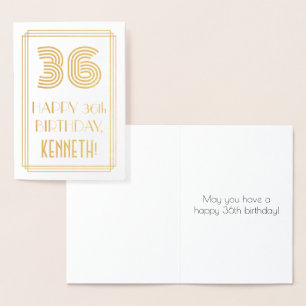 36th Birthday - Art Deco Inspired Look "36" & Name Foil Card