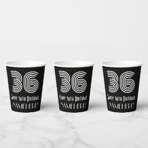 36th Birthday — Art Deco Inspired Look “36” + Name Paper Cups