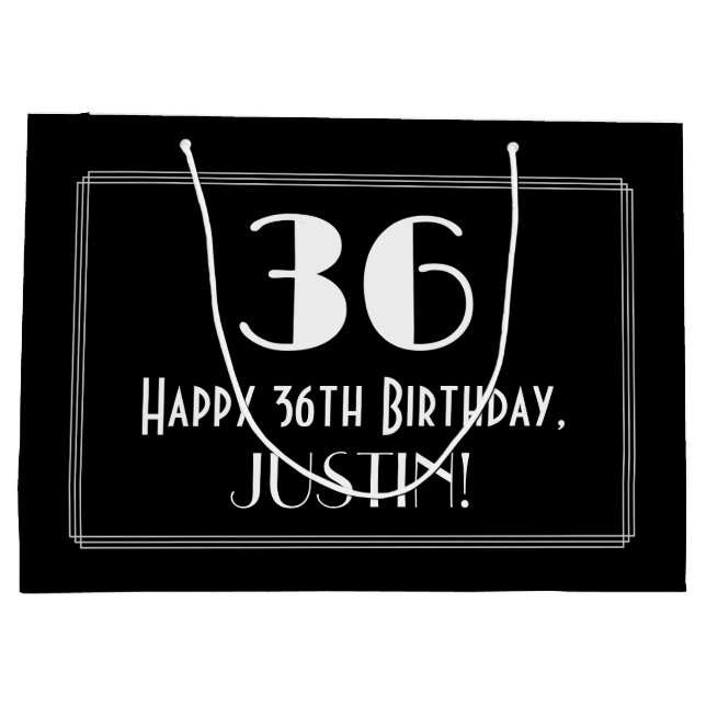 36th Birthday: Art Deco Inspired Style "36", Name Large Gift Bag (Back)