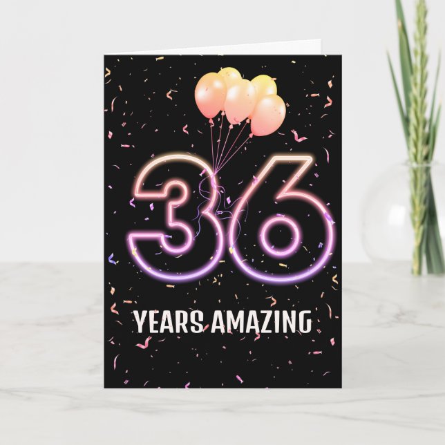 36th Birthday Balloons and Confetti Card (Front)